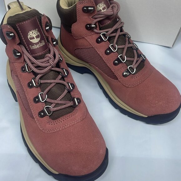 TIMBERLAND WOMEN'S WHITE LEDGE MID LC WATERPROOF BOOT HK MD RED SUEDE A2KNT-ET0 - Picture 1 of 8